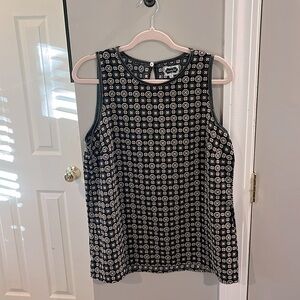 Leather Trimmed Geometric Patterned Tank Top Sleeveless